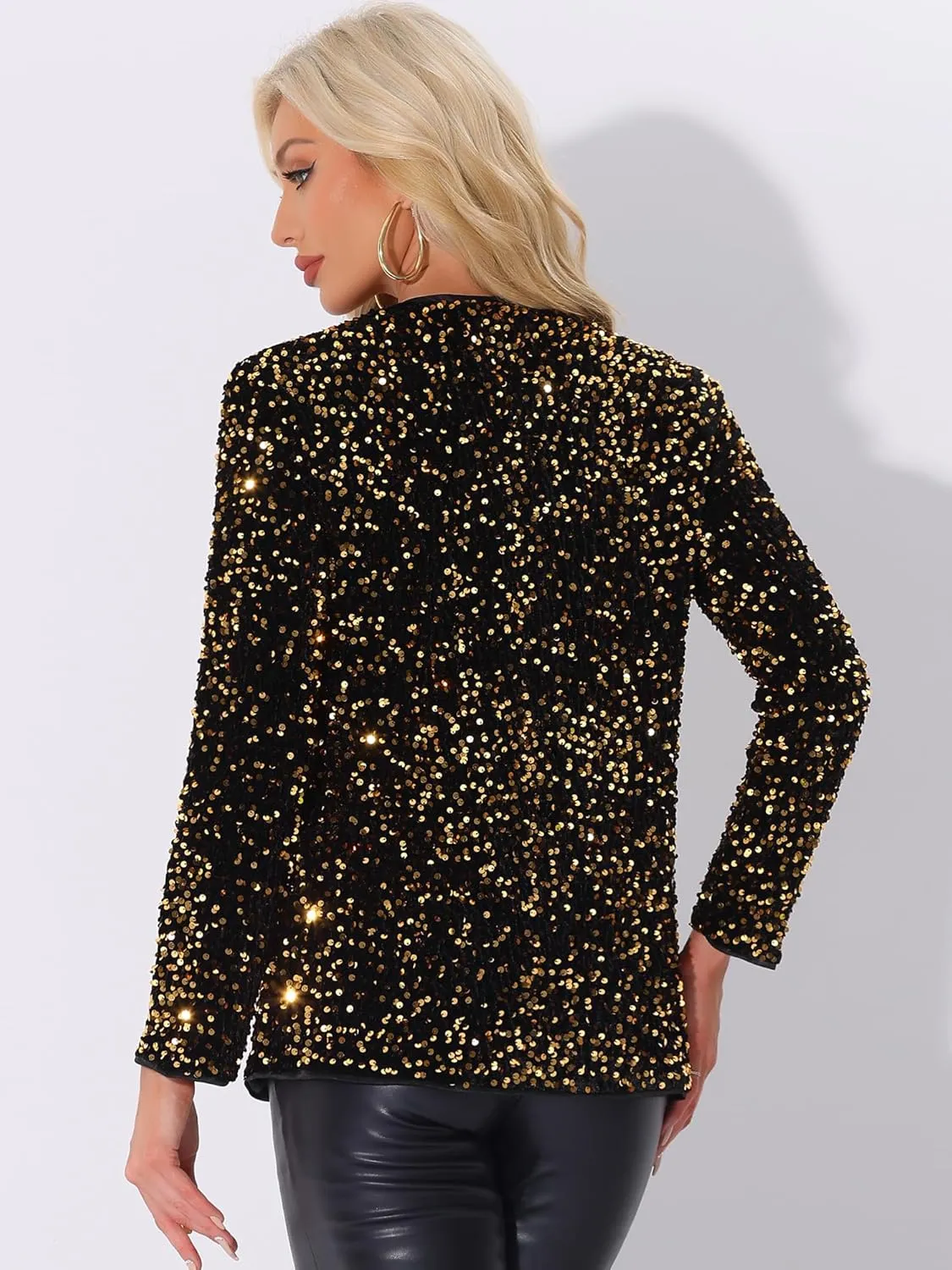 Allegra K Halloween Costumes Sequin Blazer Jacket for Women's Fall Winter Sparkly Open Front Cardigan