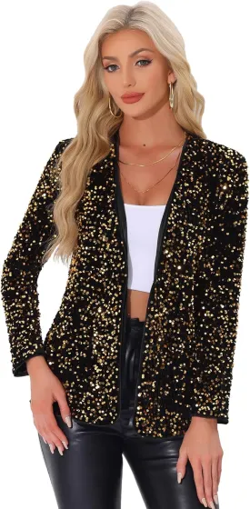 Allegra K Halloween Costumes Sequin Blazer Jacket for Women's Fall Winter Sparkly Open Front Cardigan