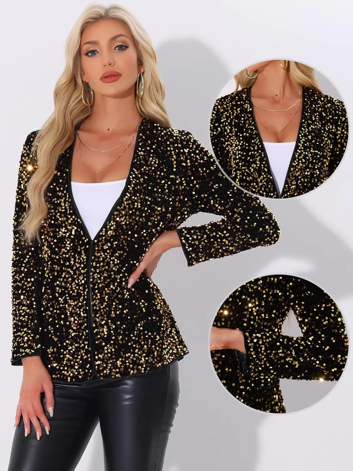 Allegra K Halloween Costumes Sequin Blazer Jacket for Women's Fall Winter Sparkly Open Front Cardigan