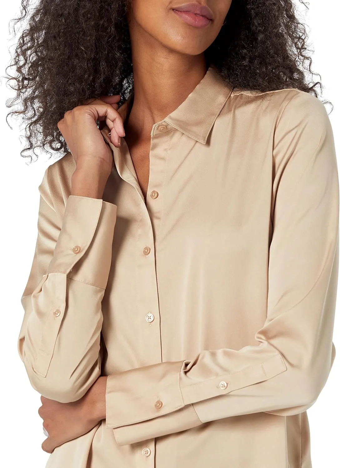 Amazon Essentials Women's Classic-Fit Satin Button Down Blouse (Available in Plus Size)