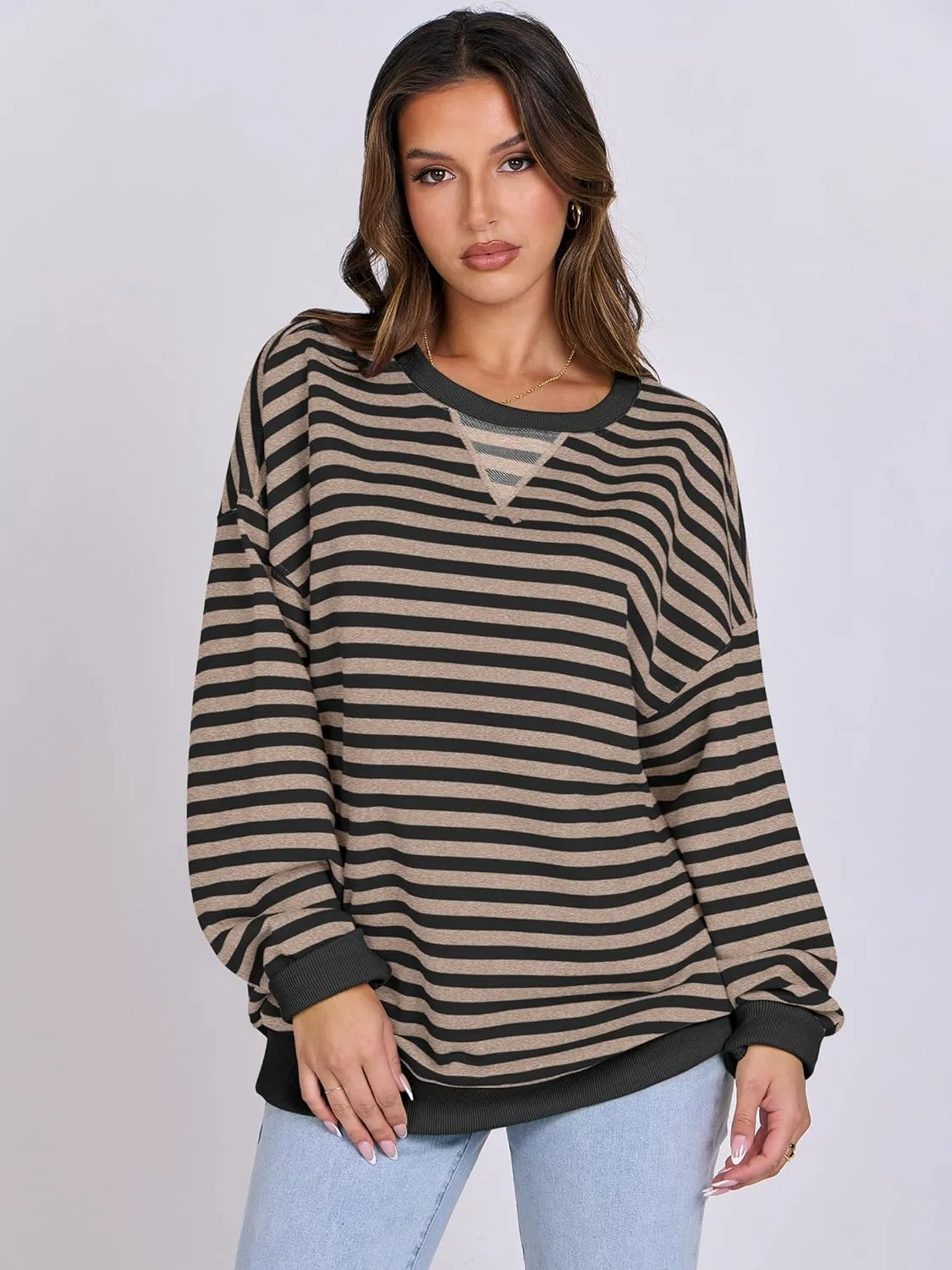 ANRABESS Women Striped Oversized Sweatshirt Crewneck Long Sleeve Shirts Hoodies 2025 Summer Fashion Pullover Top Y2K Outfits