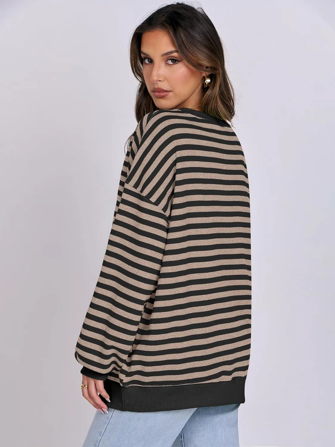 ANRABESS Women Striped Oversized Sweatshirt Crewneck Long Sleeve Shirts Hoodies 2025 Summer Fashion Pullover Top Y2K Outfits