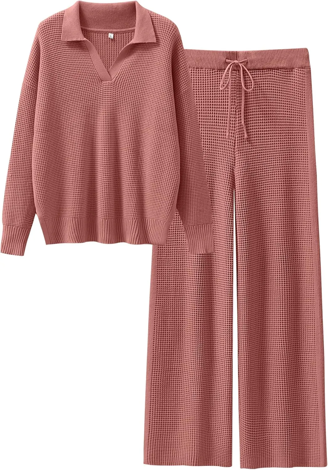 ANRABESS Womens Two Piece Outfits Sweater Sets Waffle Knit Pullover Wide Leg Pants Tracksuit Sweatsuits Matching Lounge Set