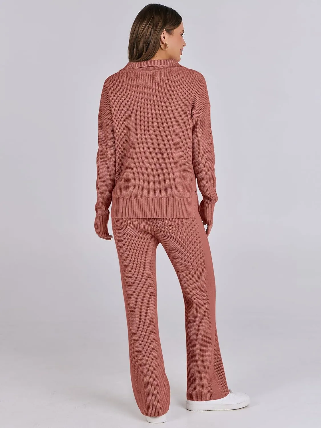 ANRABESS Womens Two Piece Outfits Sweater Sets Waffle Knit Pullover Wide Leg Pants Tracksuit Sweatsuits Matching Lounge Set