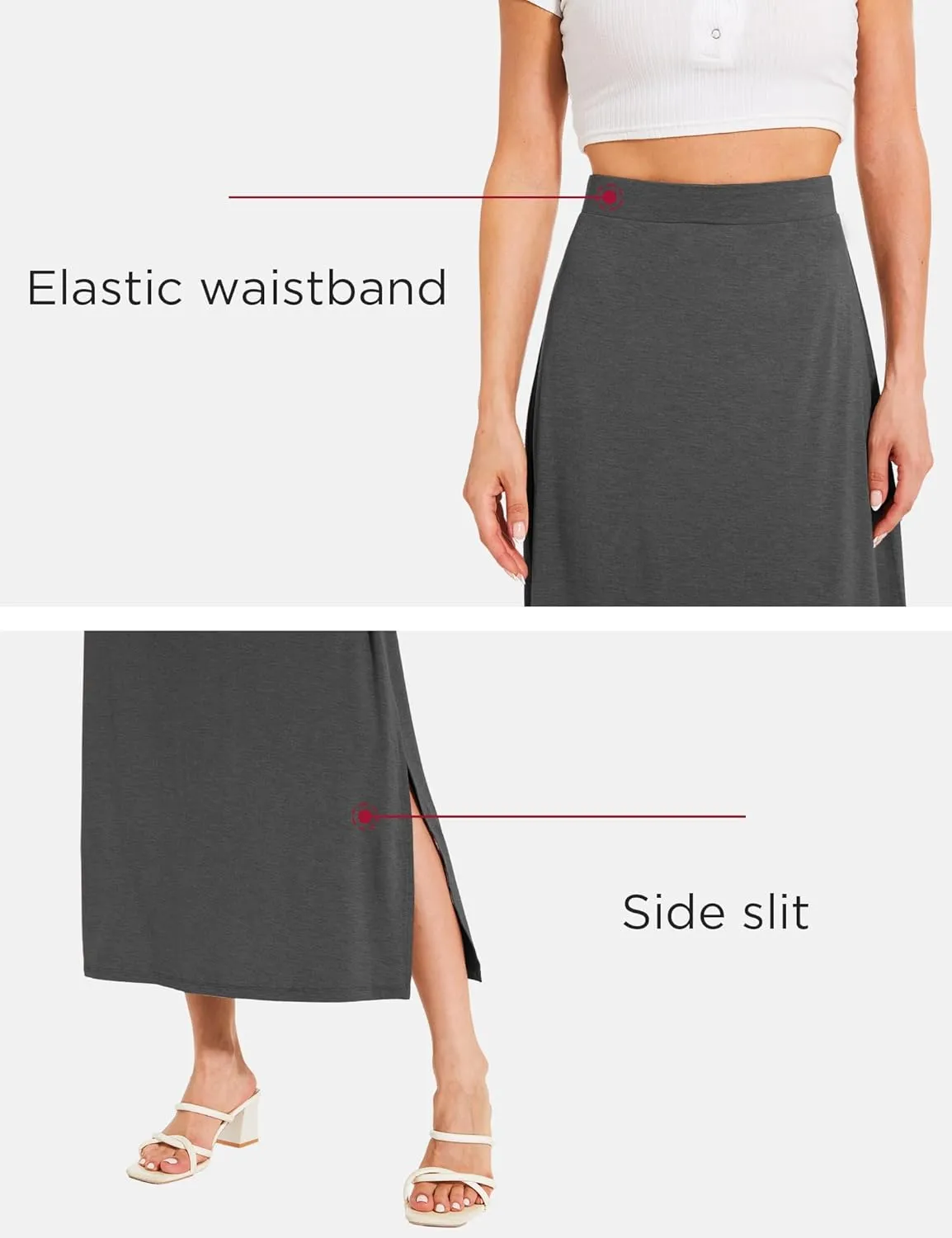 Bamboo Viscose Skirts for Women Midi Length Flowy High Waisted Summer Knit Long Skirts with Slit