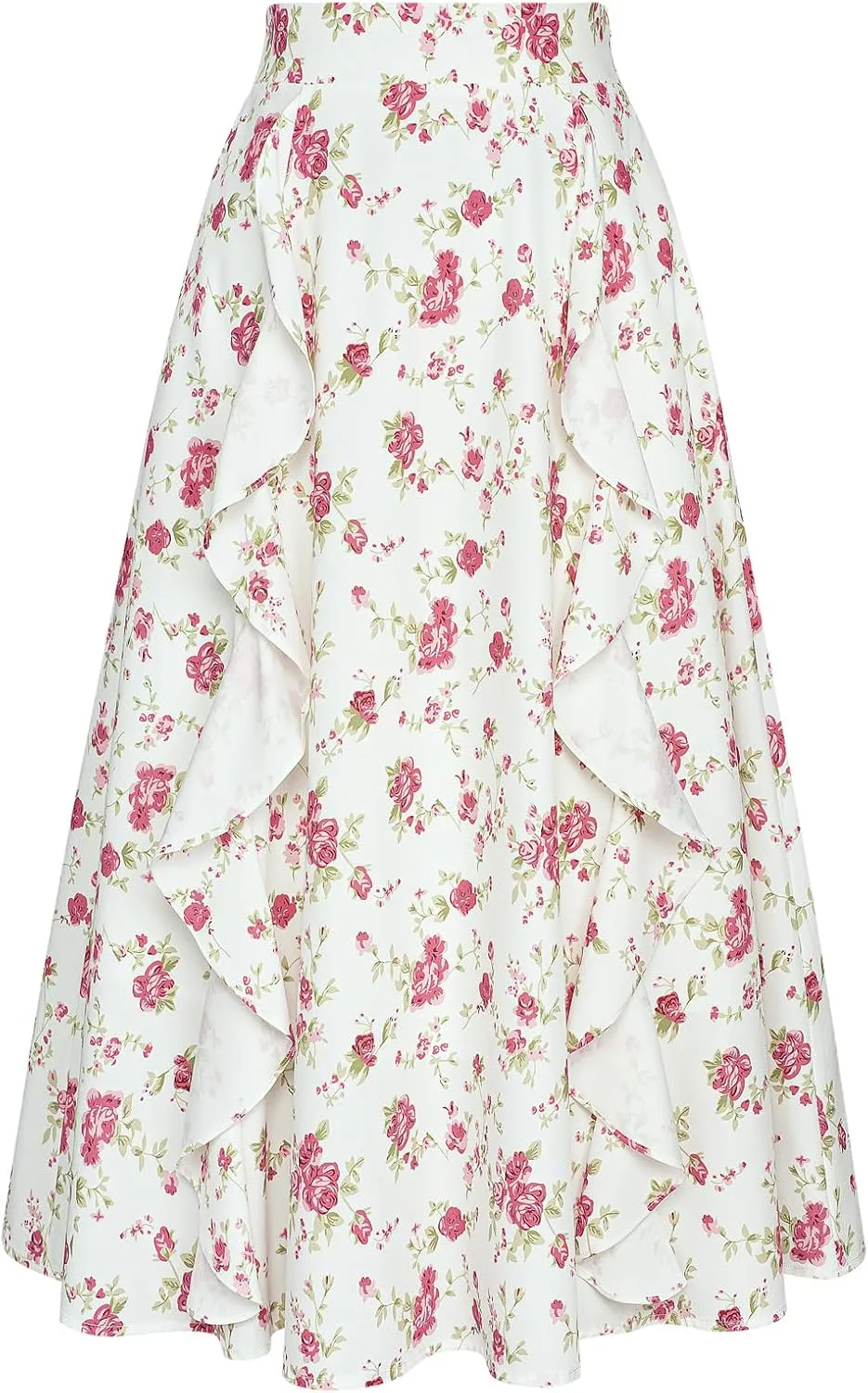 Belle Poque Women's Floral Skirts with Pockets Flowy High Waisted A Line Ruffle Skirt Midi Length for Spring Summer 2025