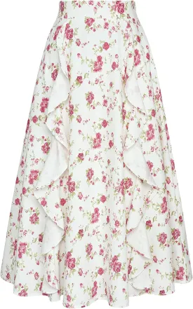 Belle Poque Women's Floral Skirts with Pockets Flowy High Waisted A Line Ruffle Skirt Midi Length for Spring Summer 2025