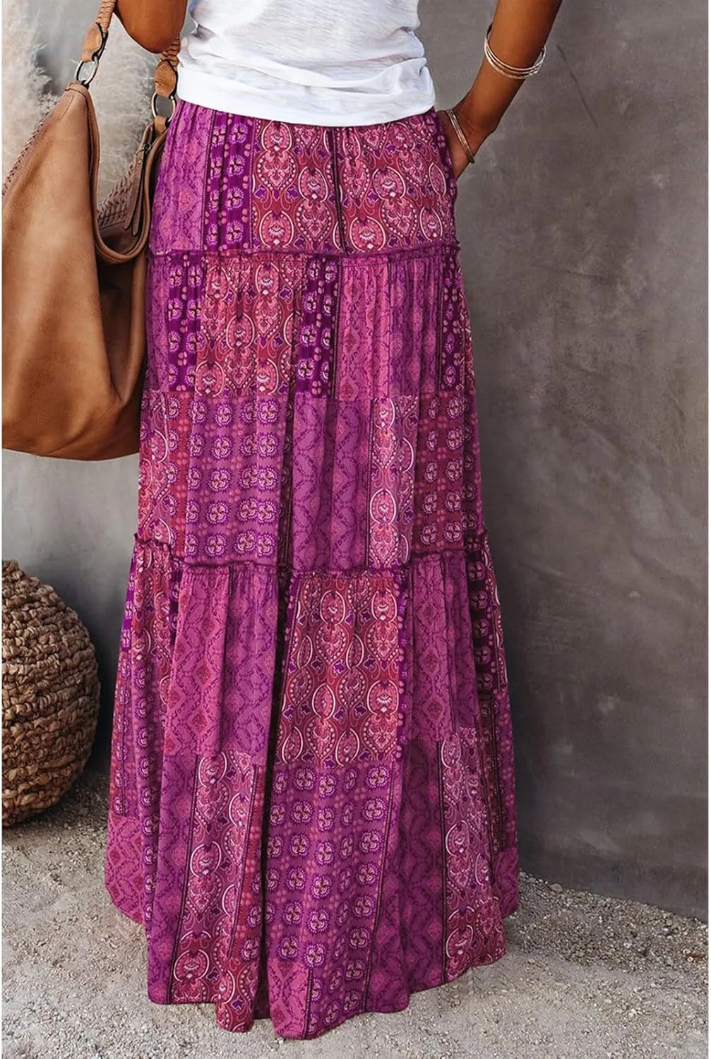 Boho Maxi Skirts for Women 2025 Drawstring High Waisted Tiered Long Flowy Skirt Casual Beach Bohemian A-Line Skirt