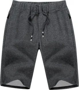 Boisouey Mens Casual Shorts Cotton Drawstring Elastic Waist with Zipper Pockets