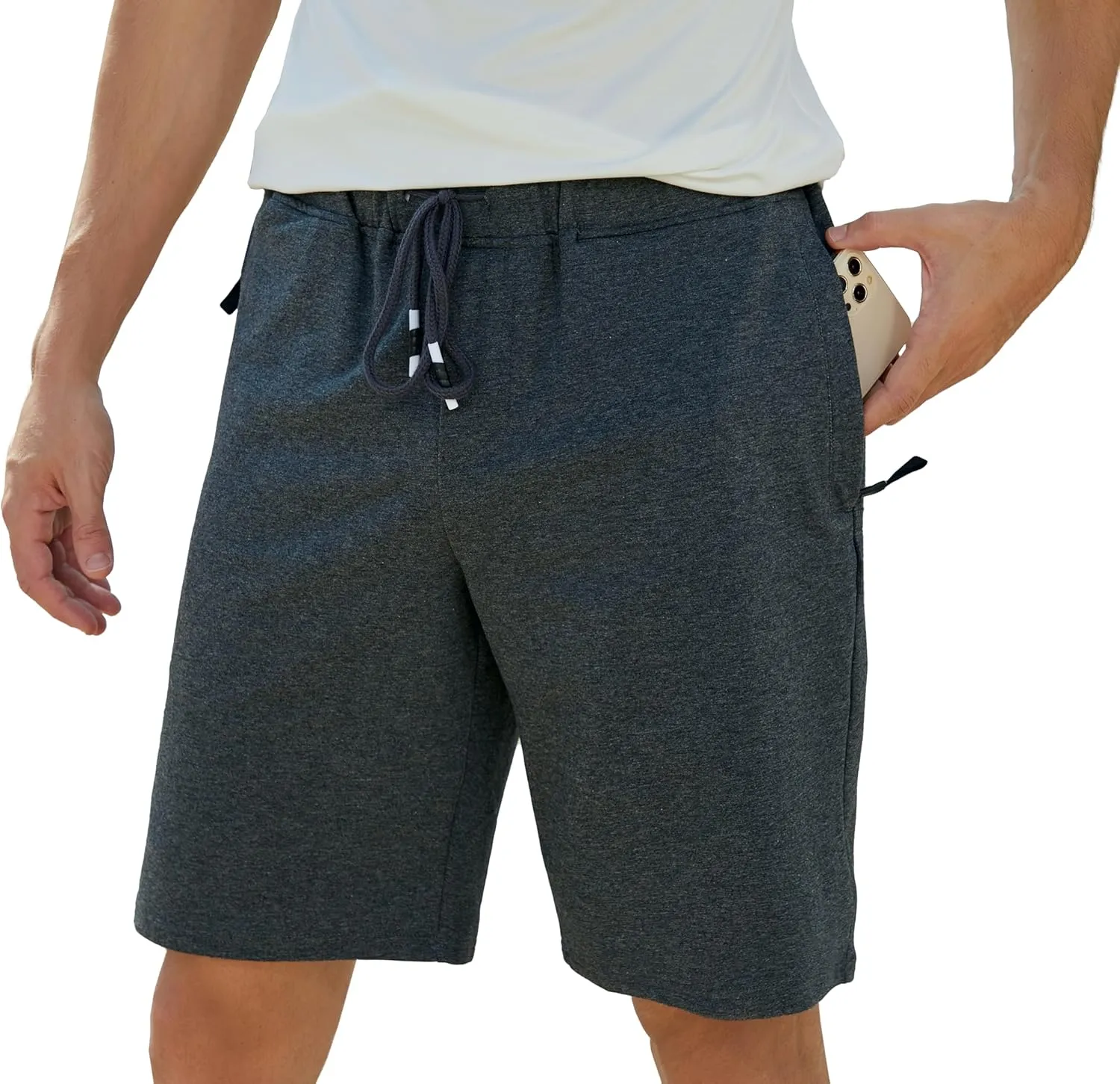 Boisouey Mens Casual Shorts Cotton Drawstring Elastic Waist with Zipper Pockets