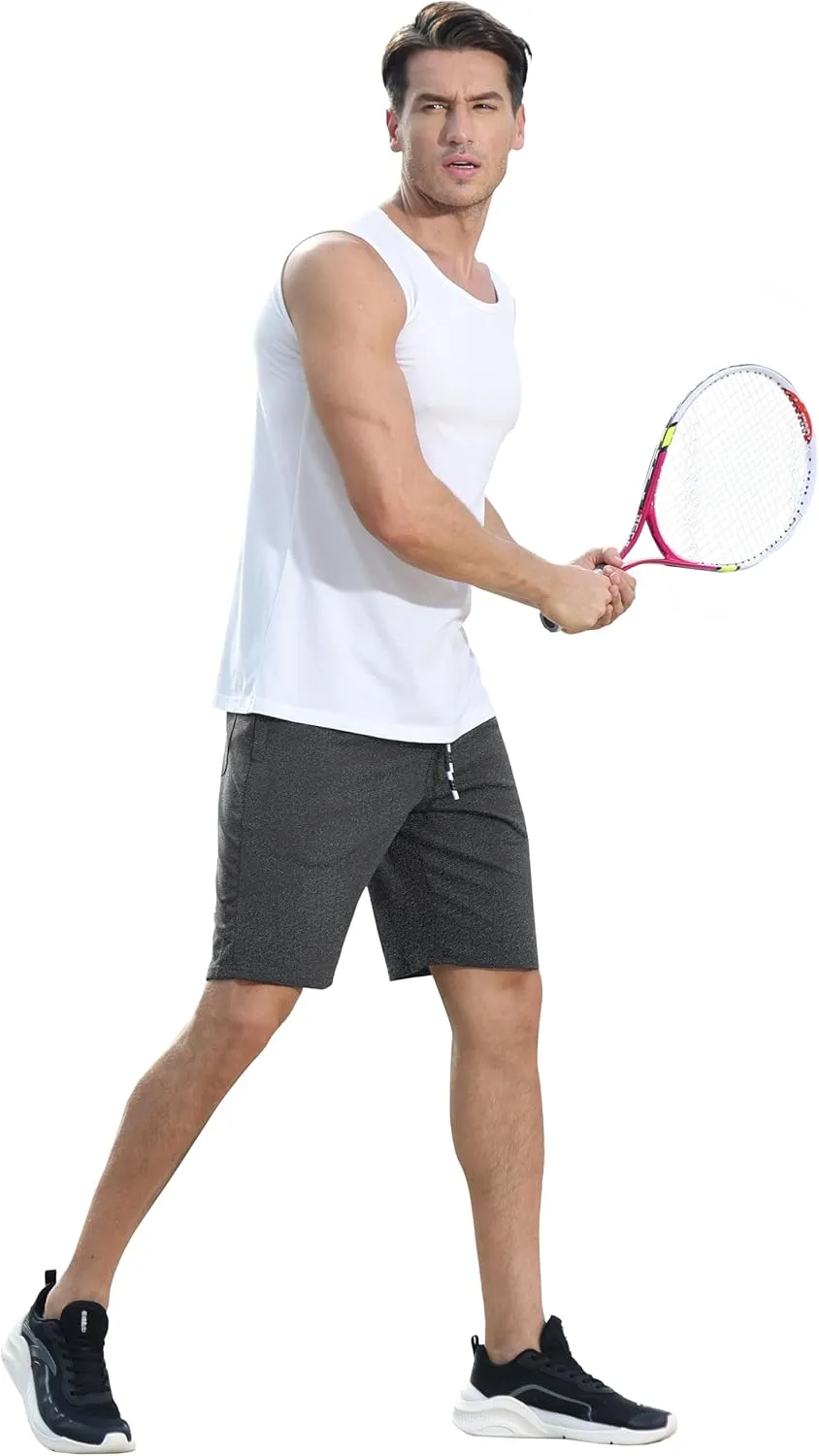 Boisouey Mens Casual Shorts Cotton Drawstring Elastic Waist with Zipper Pockets