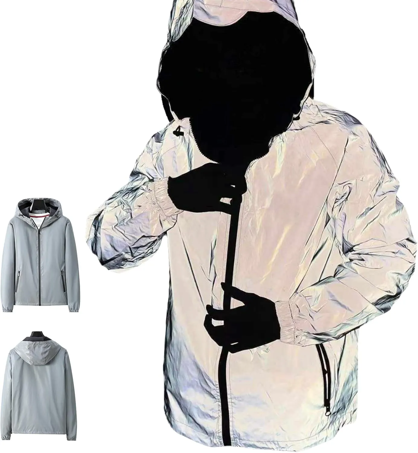 Chromashift Reflective Windbreaker, Color Shifting Night Visibility Jacket with Full Zip Waterproof Windproof Shell