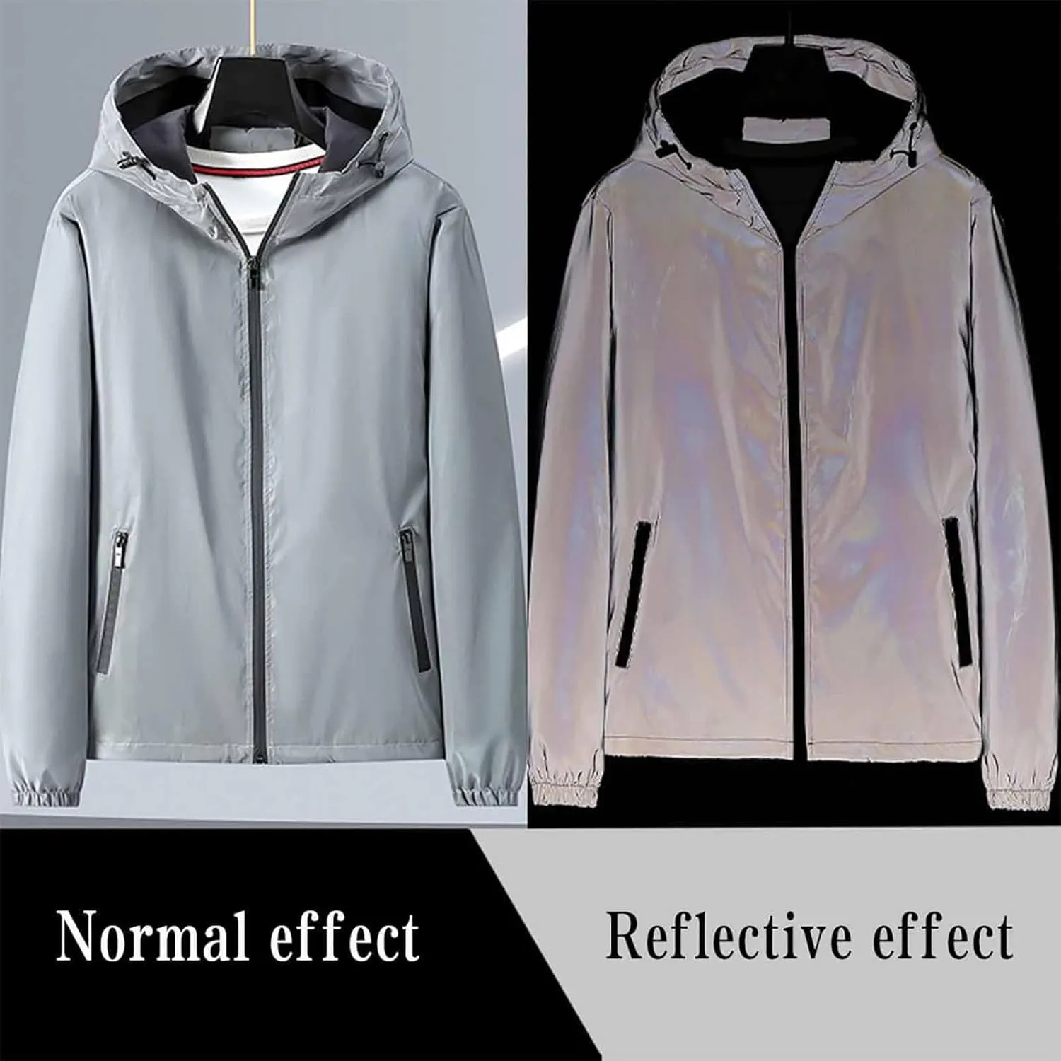 Chromashift Reflective Windbreaker, Color Shifting Night Visibility Jacket with Full Zip Waterproof Windproof Shell