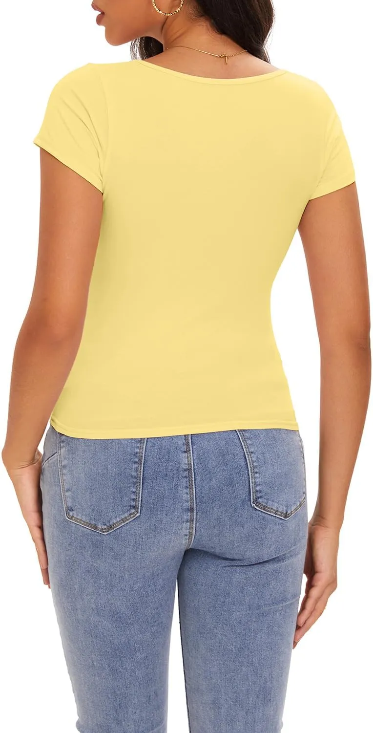 Cioatin Women Cute Sweetheart Neck Short Sleeve Crop Tops Ruched Summer Going Out T Shirt Y2K Clothes Tee Teens