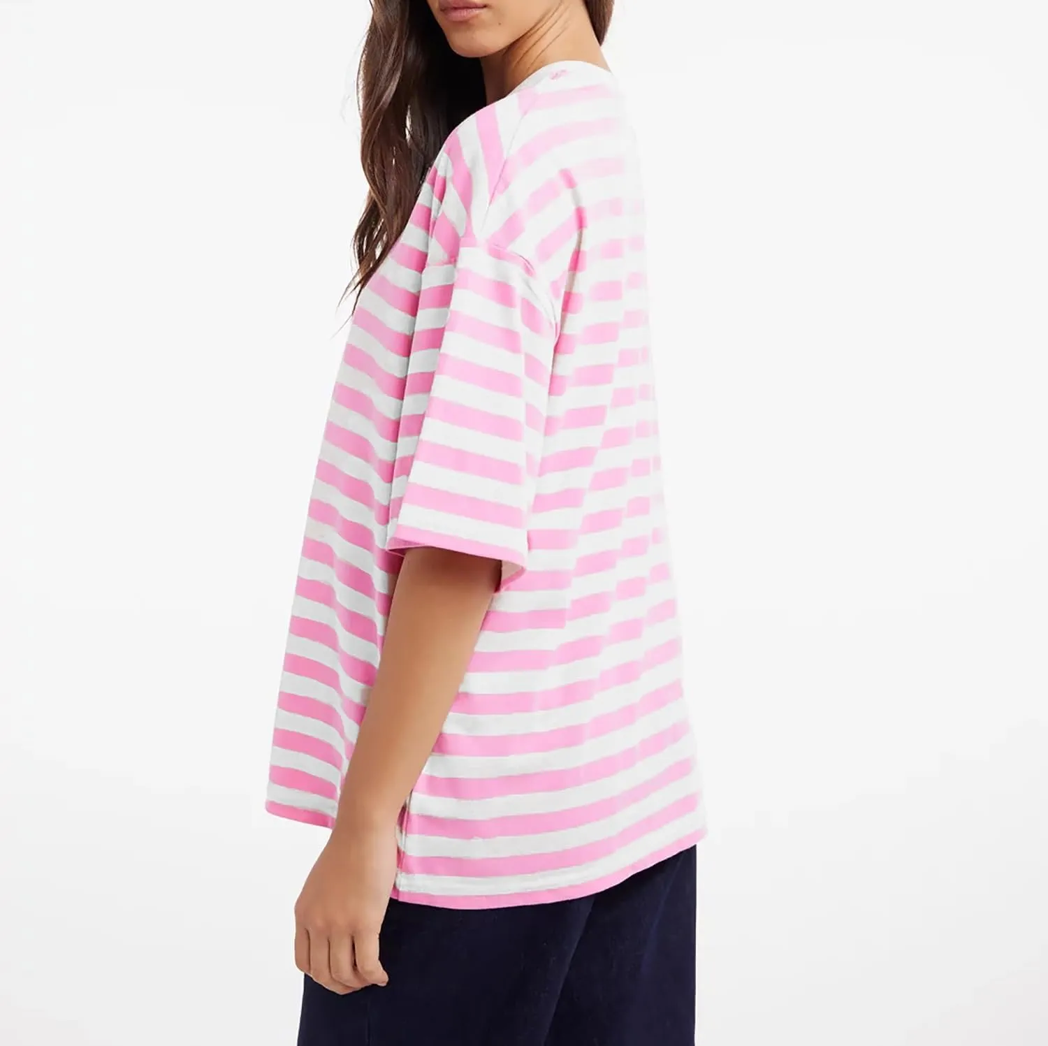 Cioatin Women Oversized Striped Colorblock Tee Shirt Tops Crew Neck Short Sleeve Y2K Aesthetic Tshirt Casual Preppy