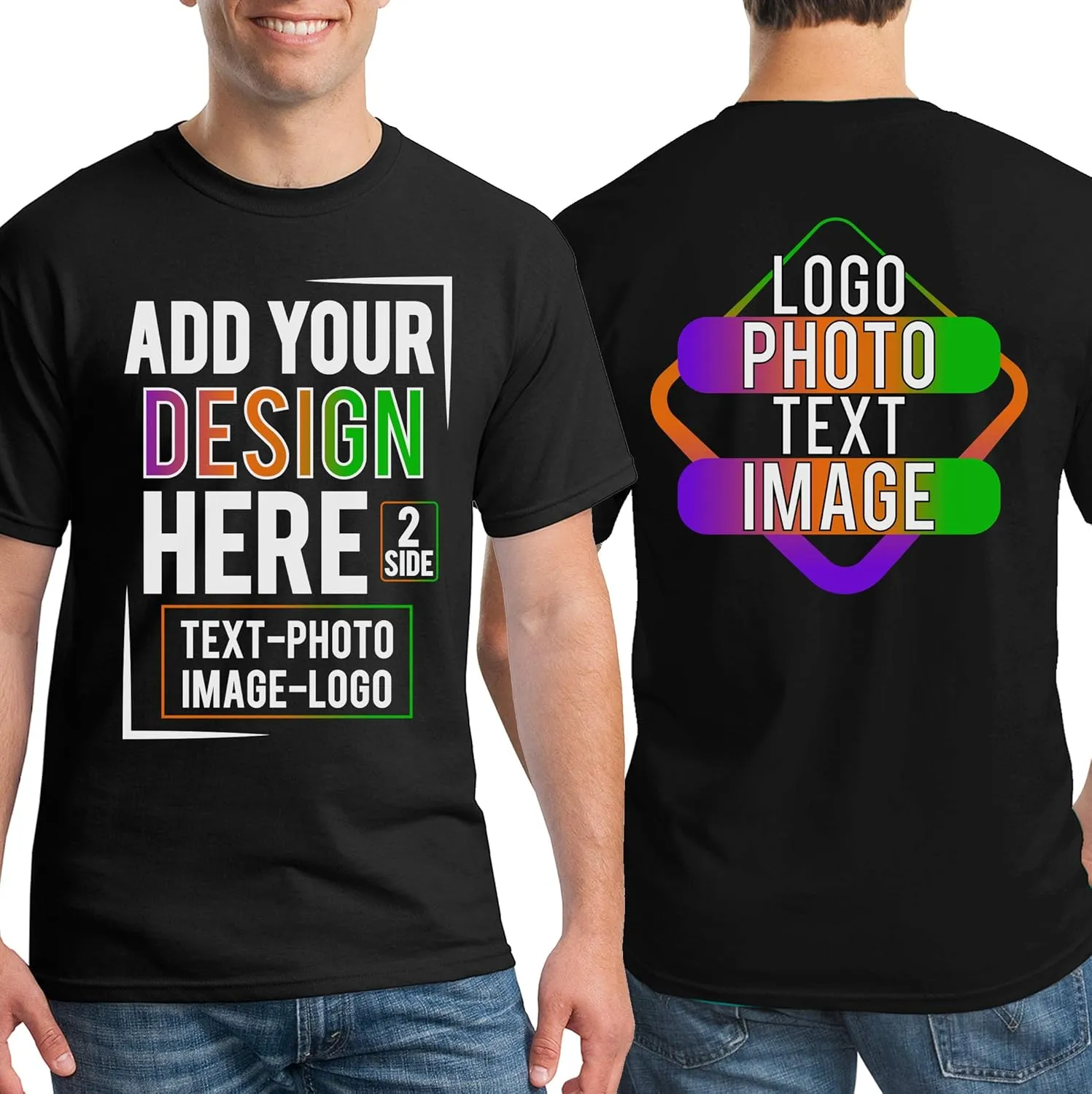 Custom T Shirt Men Women Add Your Own Design Picture Photo Text Front Back Side T-Shirt