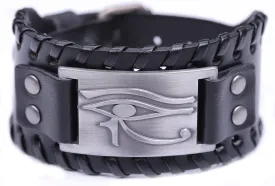 HAQUIL Viking Wiccan Egytian Black Brown Wide Leather Wristband Bracelet Ancient Medieval Jewelry Gift for Men