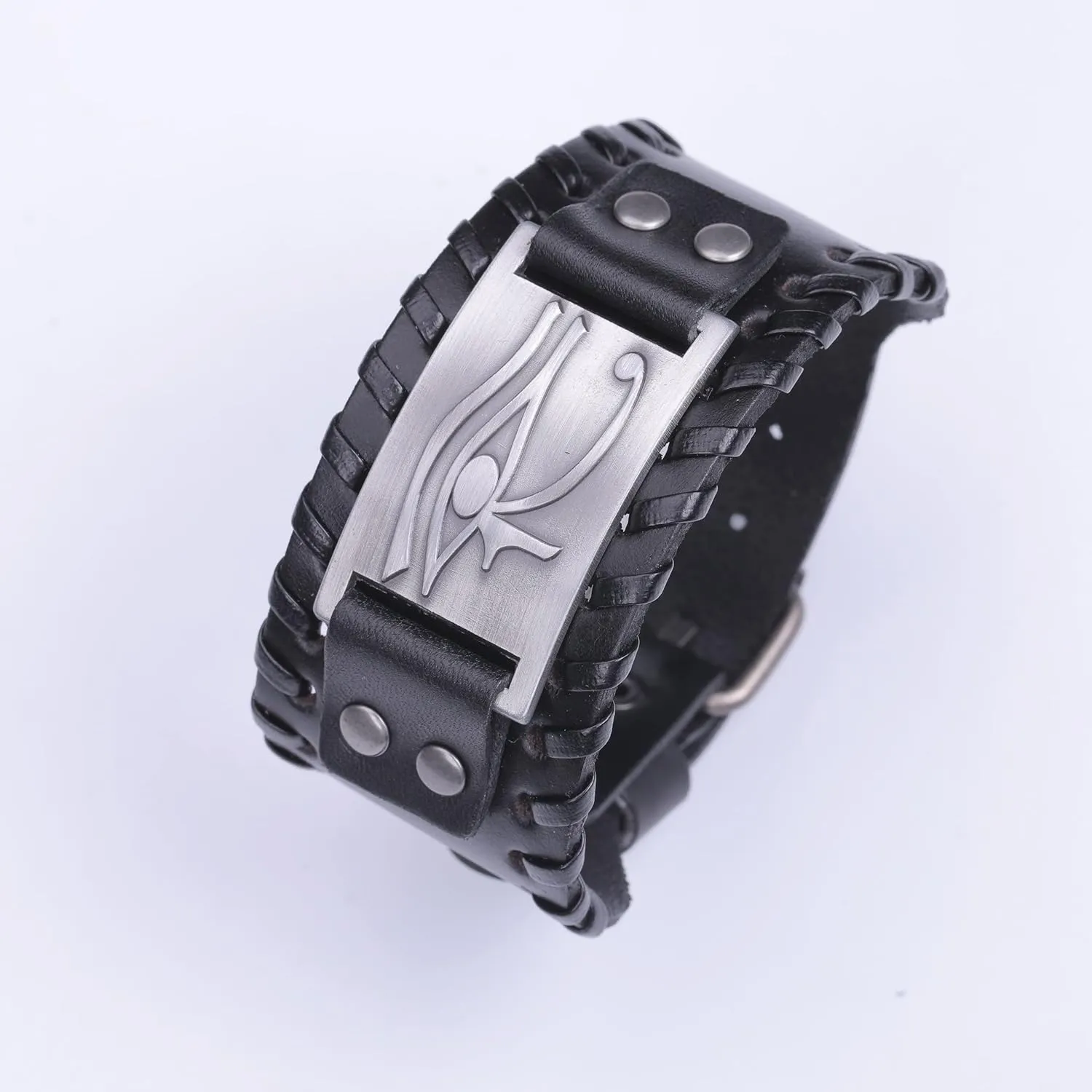 HAQUIL Viking Wiccan Egytian Black Brown Wide Leather Wristband Bracelet Ancient Medieval Jewelry Gift for Men