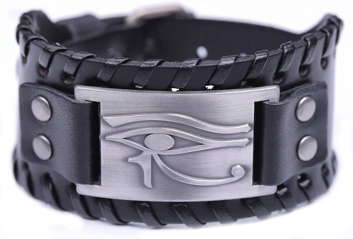 HAQUIL Viking Wiccan Egytian Black Brown Wide Leather Wristband Bracelet Ancient Medieval Jewelry Gift for Men