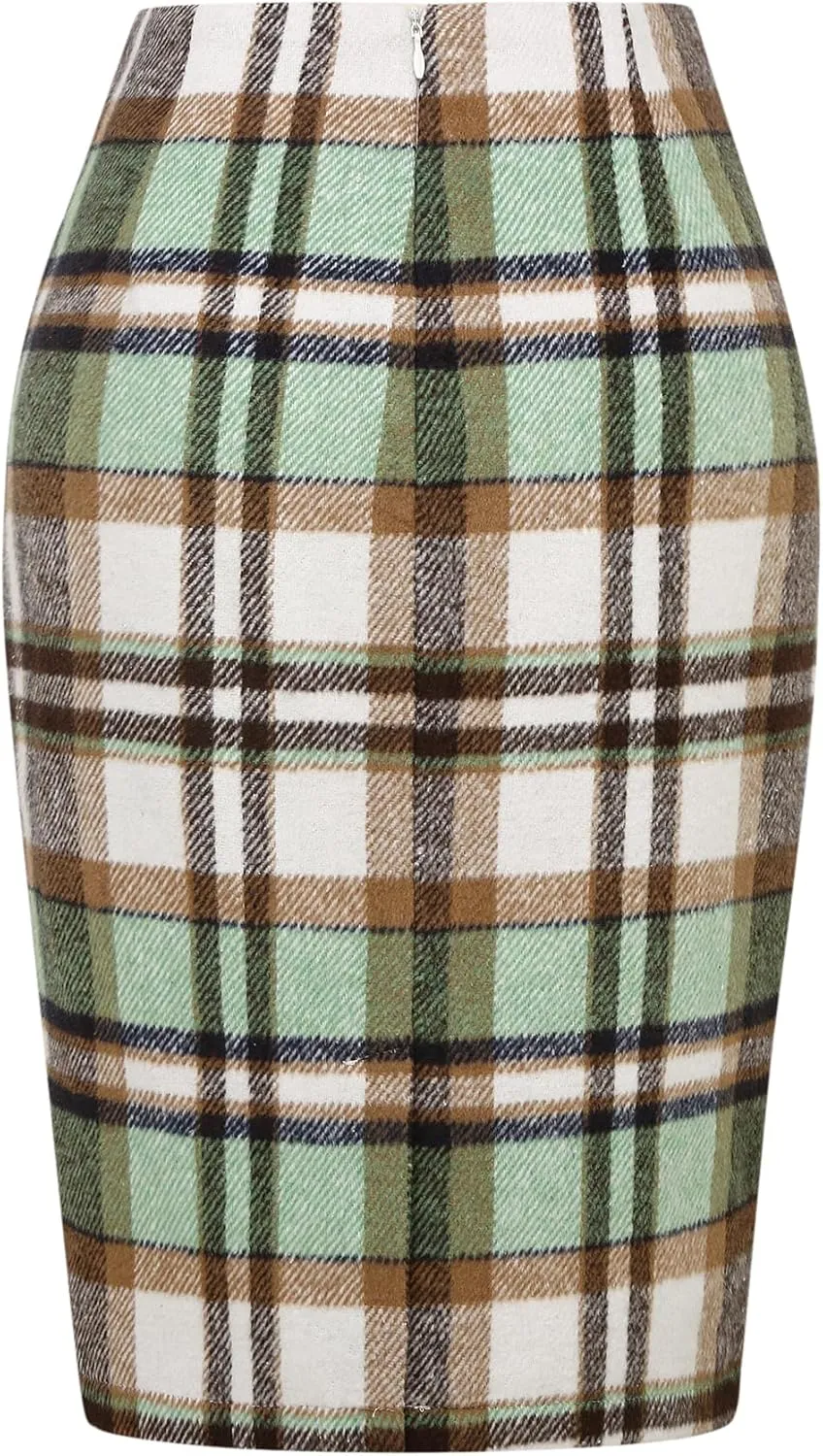 IDEALSANXUN Midi Plaid Skirts for Women Fall Winter Knee Length Pencil Wool Skirt with Slit