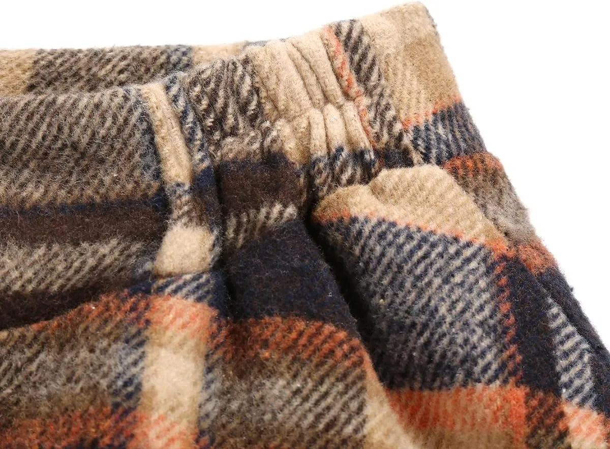 IDEALSANXUN Womens Fall Winter High Waisted Wool Plaid A-line Long Skirt