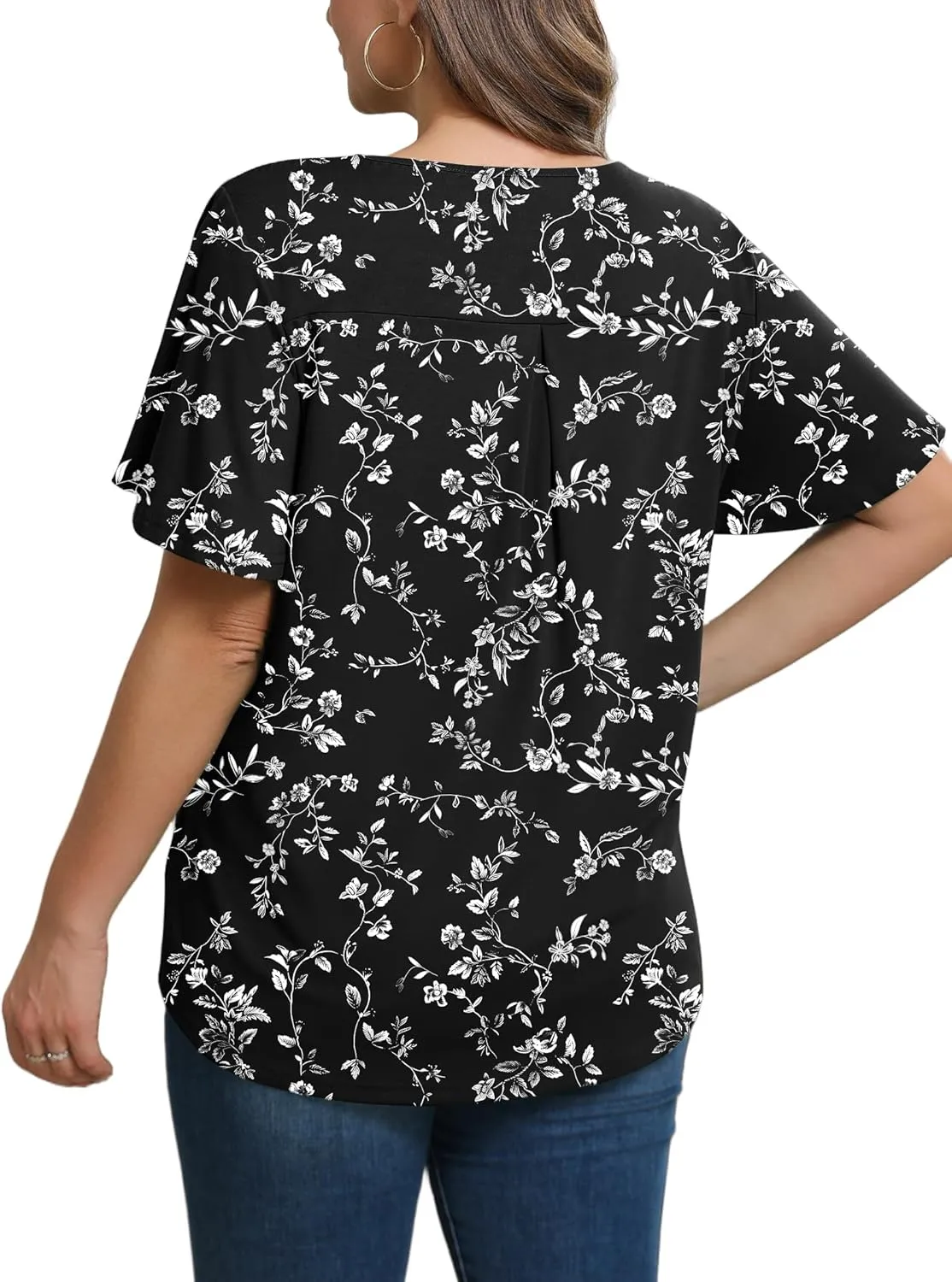 IN'VOLAND Womens Plus Size Tops Summer Short Sleeve Tunic V Neck Dressy Flutter Sleeve Blouses Work Tops Casual T-Shirts