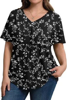 IN'VOLAND Womens Plus Size Tops Summer Short Sleeve Tunic V Neck Dressy Flutter Sleeve Blouses Work Tops Casual T-Shirts