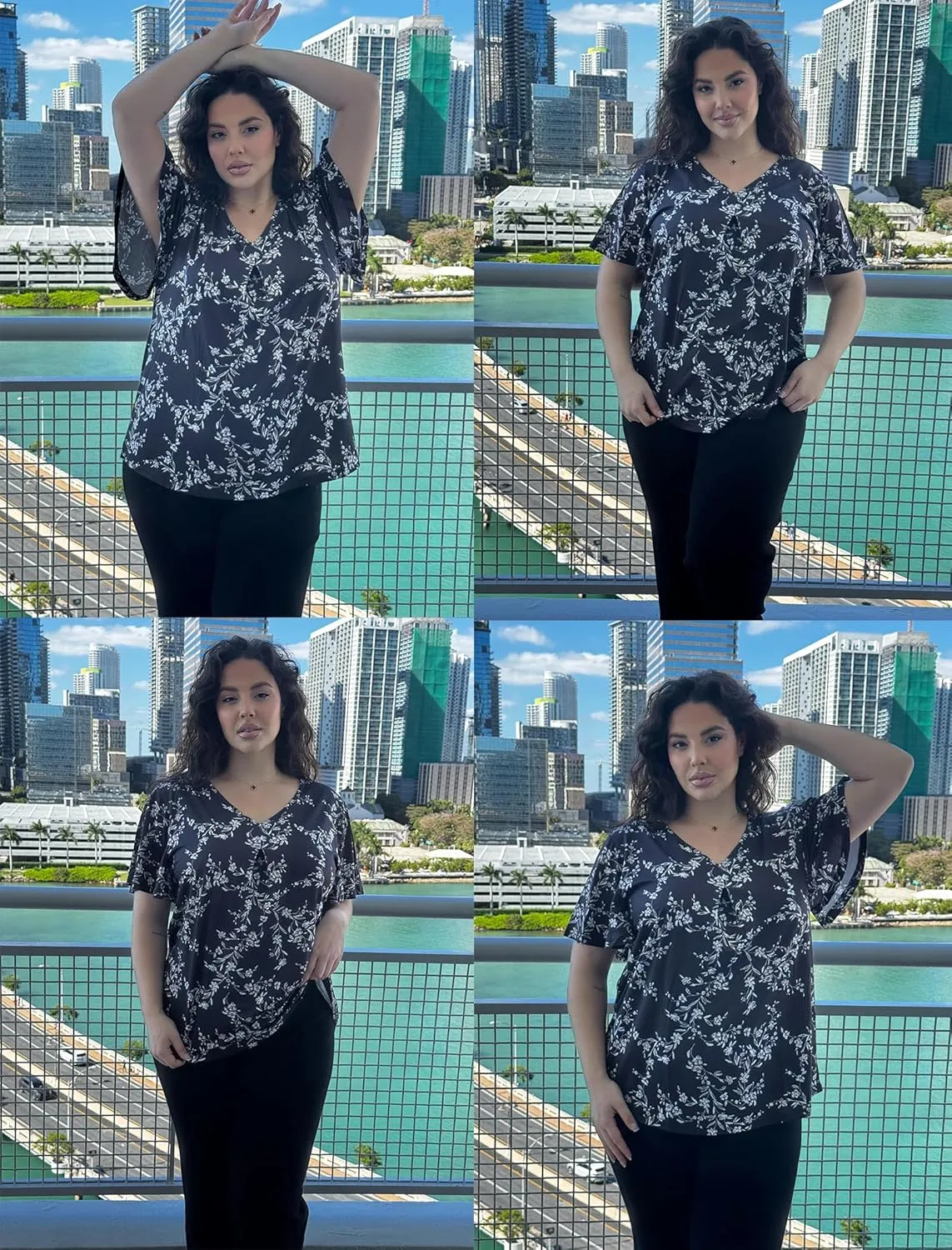 IN'VOLAND Womens Plus Size Tops Summer Short Sleeve Tunic V Neck Dressy Flutter Sleeve Blouses Work Tops Casual T-Shirts