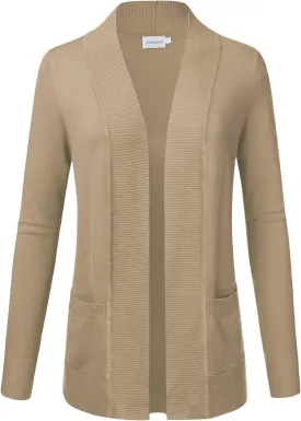 JJ Perfection Casual Open Front Knit Cardigan Long Sleeve with Side Pockets Basic Sweater Jackets for Womens with Plus Size