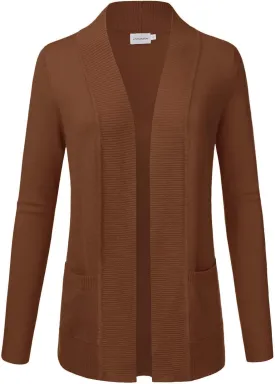 JJ Perfection Casual Open Front Knit Cardigan Long Sleeve with Side Pockets Basic Sweater Jackets for Womens with Plus Size