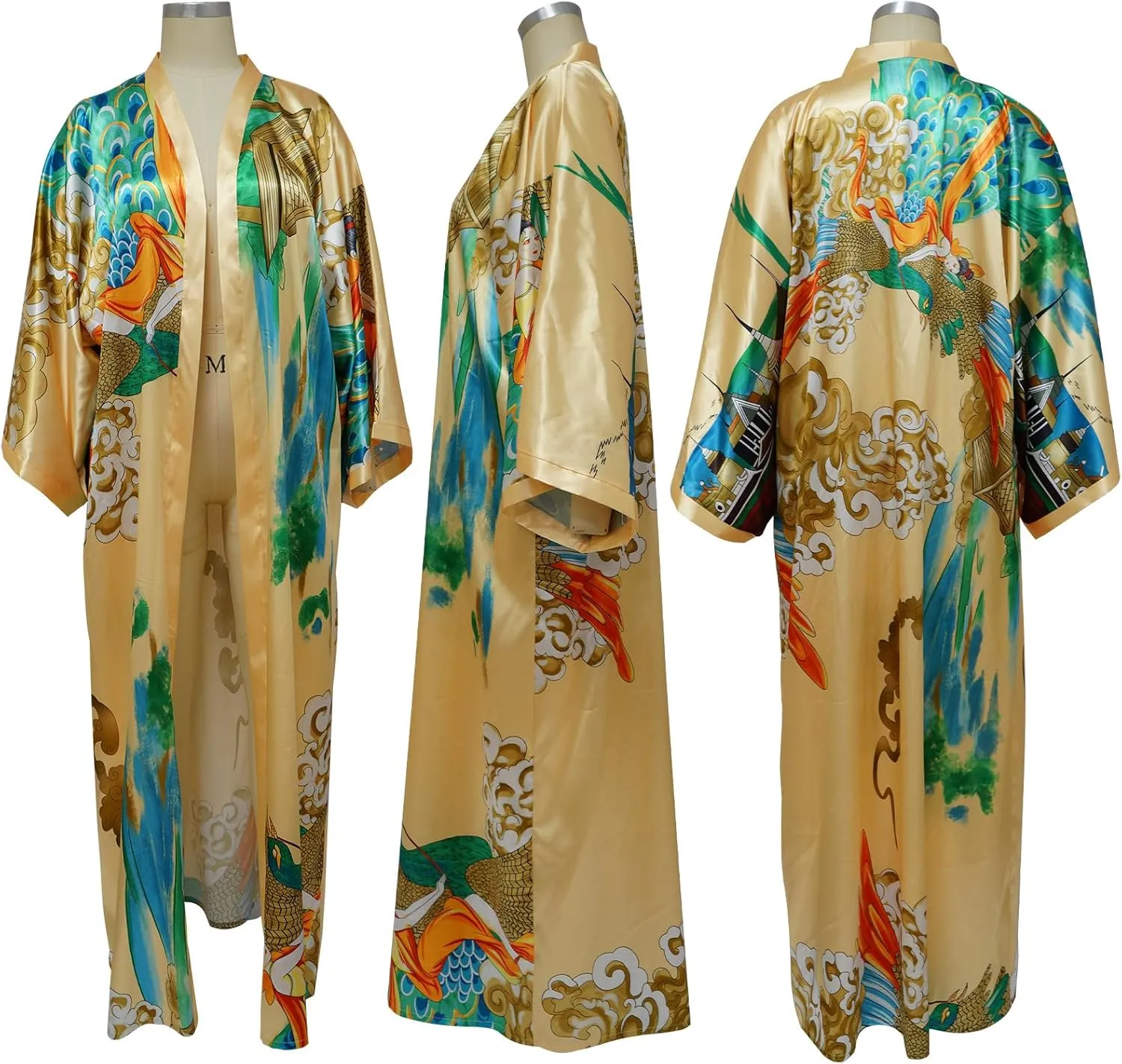 Kimono Cardigan for Women Long Boho Satin Kimono Robes Plus Size Open Front Beach Swimsuit Cover Ups Lightweight Duster