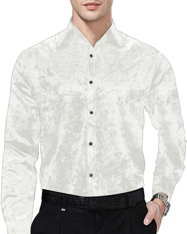 KISSQIQI Mens Dress Shirts Velvet Long Sleeve Shirts Casual Button Down Solid Slim Fit Muscle Shirt for Wedding Party