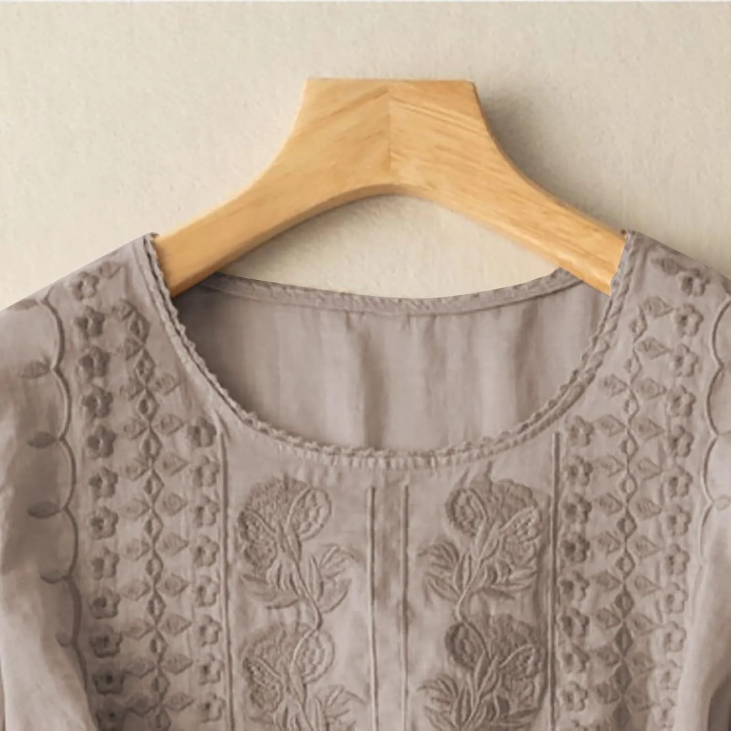 Linen Shirts for Women 2025 Women's Summer Linen 3/4 Sleeve Tunics Retro Embroidered Boho Loose Casual Styles