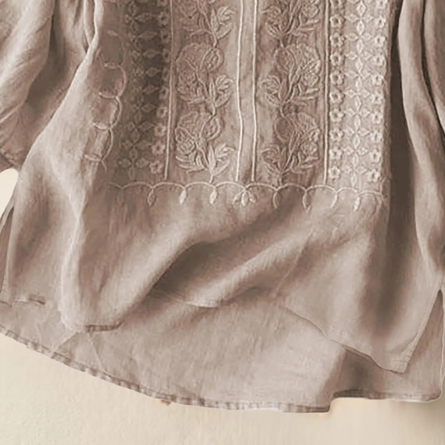 Linen Shirts for Women 2025 Women's Summer Linen 3/4 Sleeve Tunics Retro Embroidered Boho Loose Casual Styles