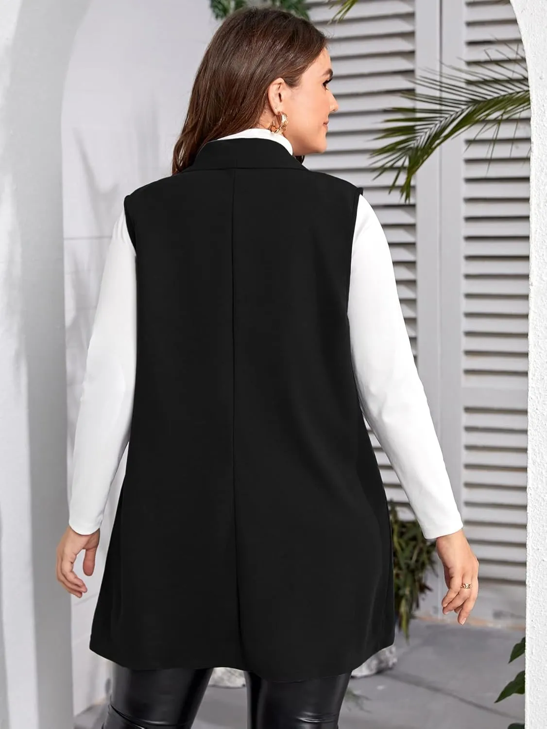 MakeMeChic Women's Plus Size Sleeveless Collar Neck Button Down Vest Blazer Outwear