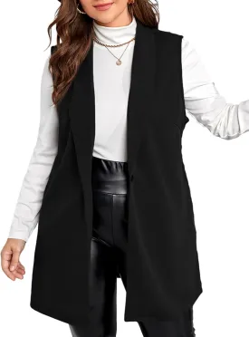 MakeMeChic Women's Plus Size Sleeveless Collar Neck Button Down Vest Blazer Outwear