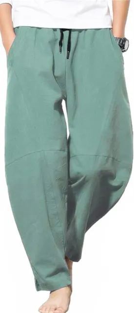 Men's Casual Cotton Linen Pants Elastic Waist Drawstring Beach Summer Lightweight Trousers