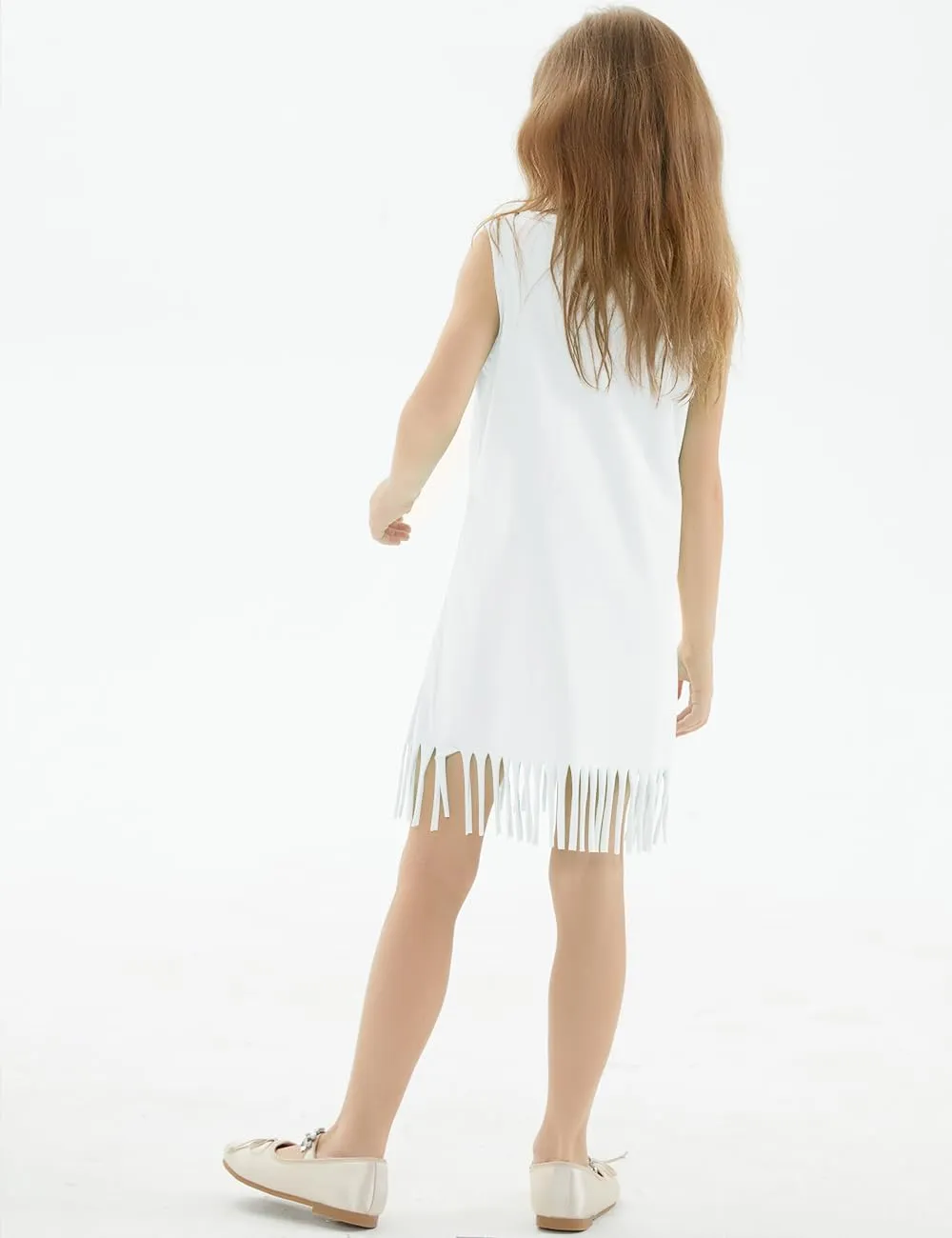 Noomelfish Girls Sleeveless Fringe Dress Cotton Summer Casual Sundress (3-12 Years)