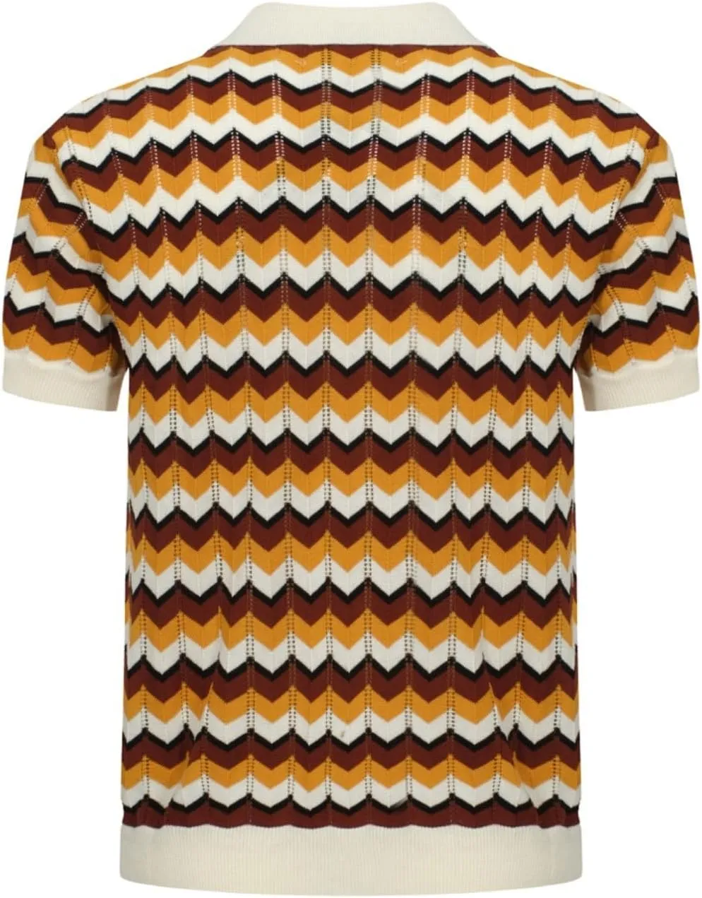 OXKNIT Men Knit Polo Shirts Short Sleeve 1960s Mod Style Vintage Polo Shirt Retro Poloshirt with Yellow Brown Wave
