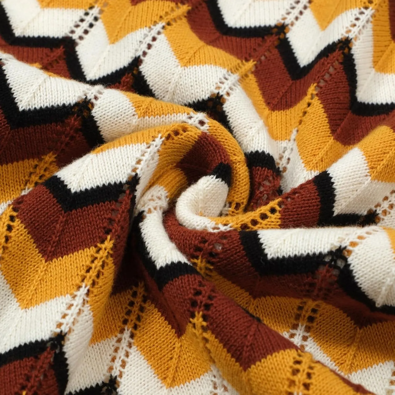 OXKNIT Men Knit Polo Shirts Short Sleeve 1960s Mod Style Vintage Polo Shirt Retro Poloshirt with Yellow Brown Wave