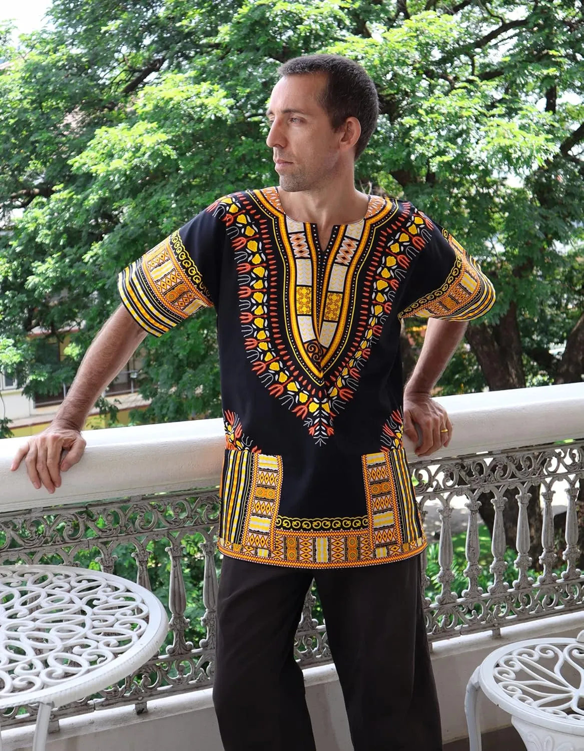 RaanPahMuang Unisex African Bright Dashiki Cotton Shirt Variety Colors