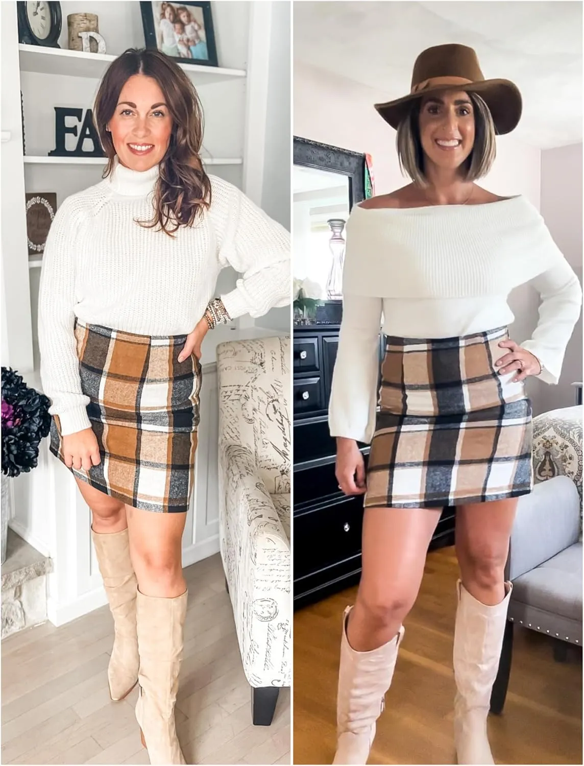 UANEO Plaid Skirts for Women High Waisted Fall Bodycon A Line Pencil Plaid Mini Skirt