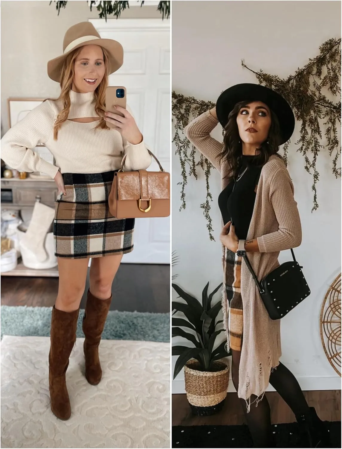 UANEO Plaid Skirts for Women High Waisted Fall Bodycon A Line Pencil Plaid Mini Skirt