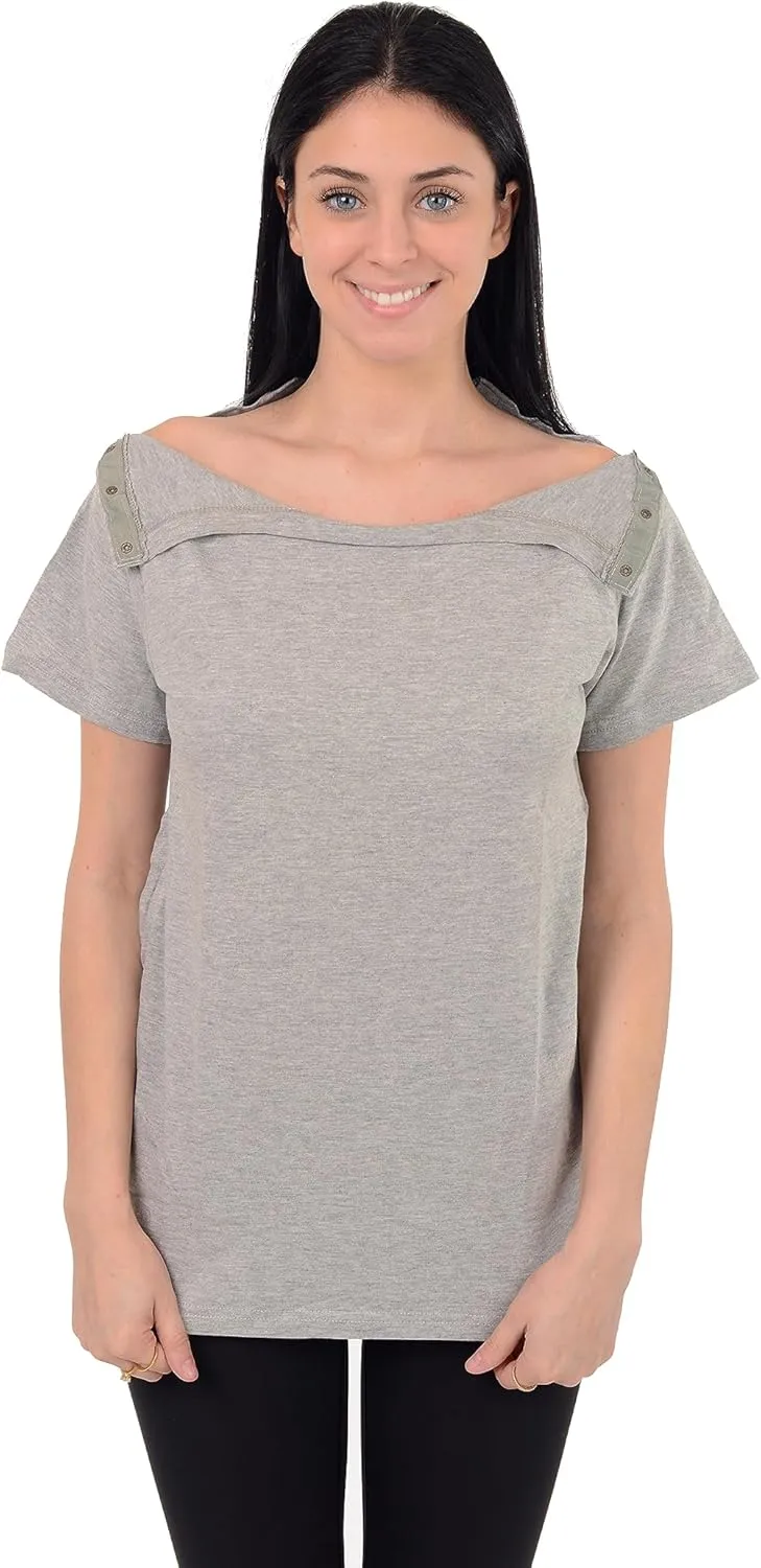 USBD Post Surgery Shoulder Recovery Shirt Tearaway Snap Open Design Tshirt for Easy Chemo Port Access Tee