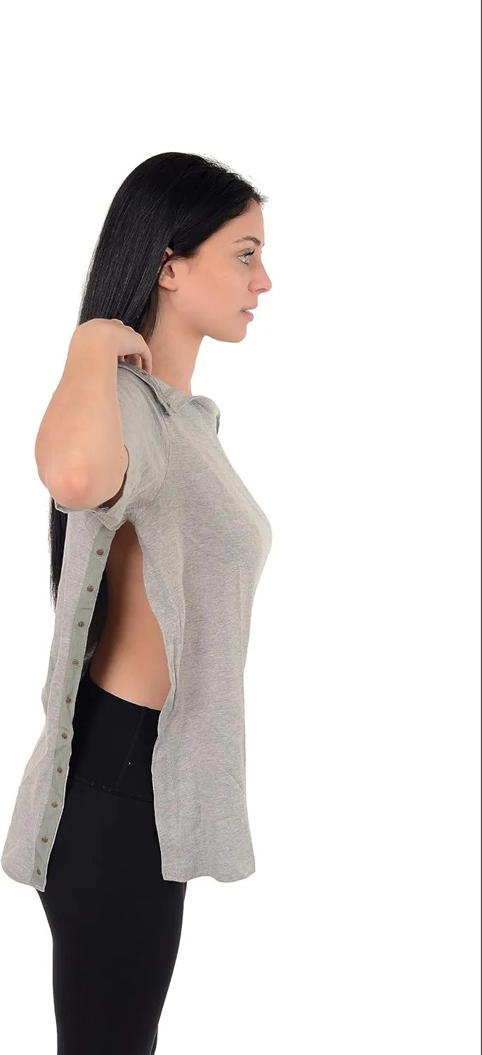 USBD Post Surgery Shoulder Recovery Shirt Tearaway Snap Open Design Tshirt for Easy Chemo Port Access Tee