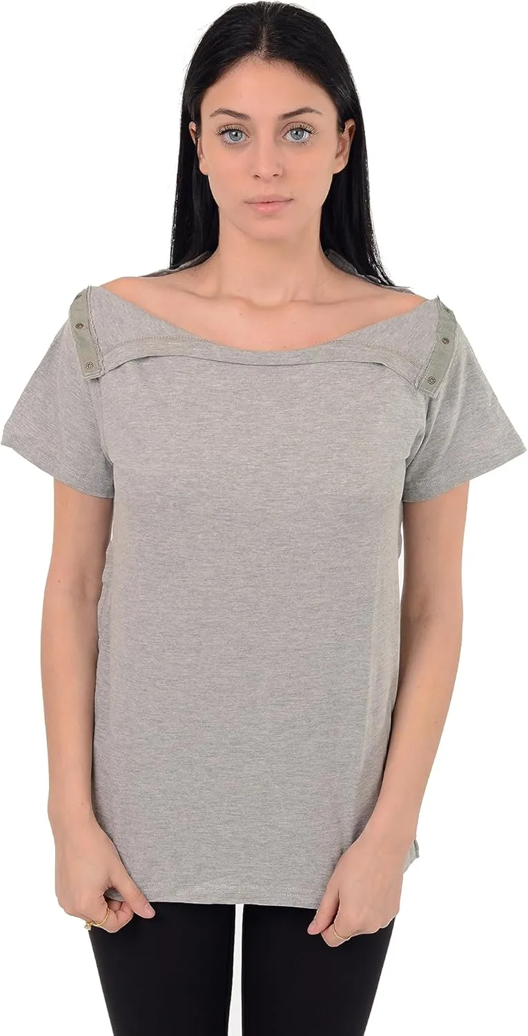 USBD Post Surgery Shoulder Recovery Shirt Tearaway Snap Open Design Tshirt for Easy Chemo Port Access Tee