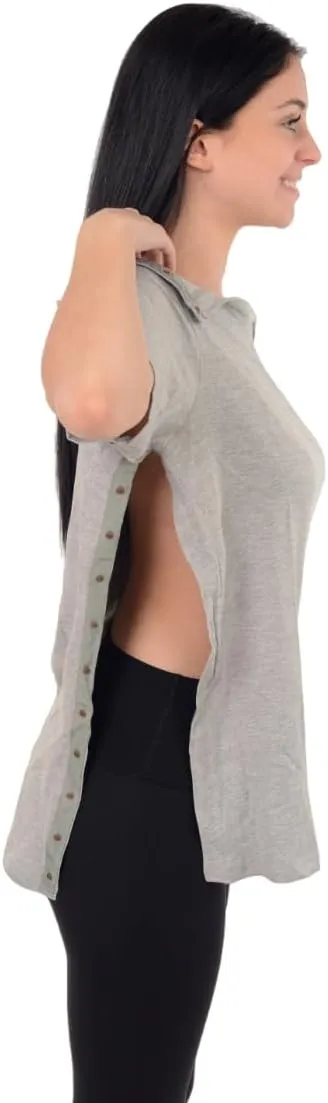 USBD Post Surgery Shoulder Recovery Shirt Tearaway Snap Open Design Tshirt for Easy Chemo Port Access Tee