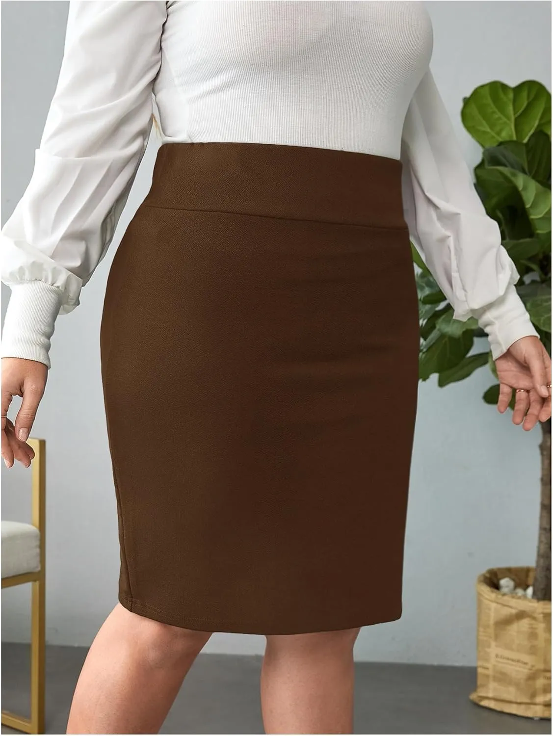 Verdusa Women's Plus Size Knee Length High Waist Bodycon Business Pencil Skirt