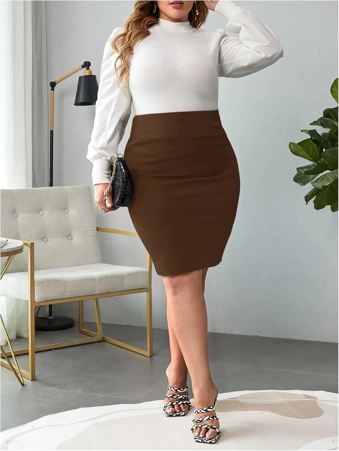 Verdusa Women's Plus Size Knee Length High Waist Bodycon Business Pencil Skirt