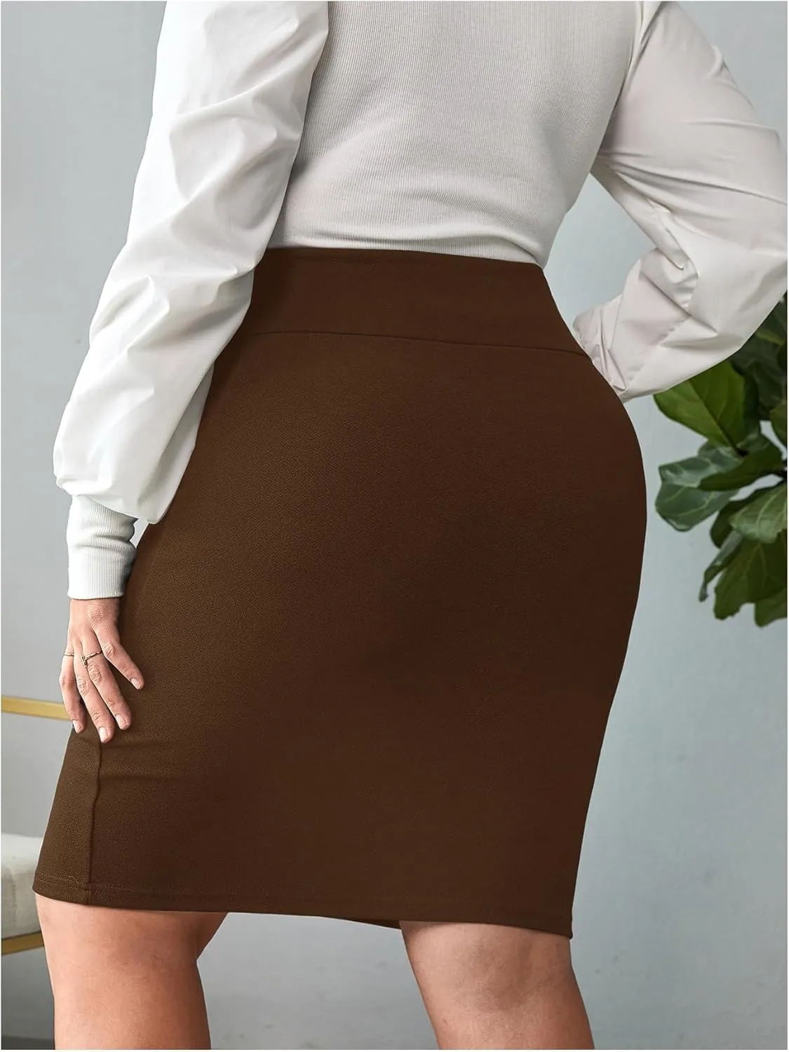 Verdusa Women's Plus Size Knee Length High Waist Bodycon Business Pencil Skirt